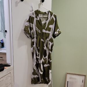 SHEIN Olive and White Midi Dress